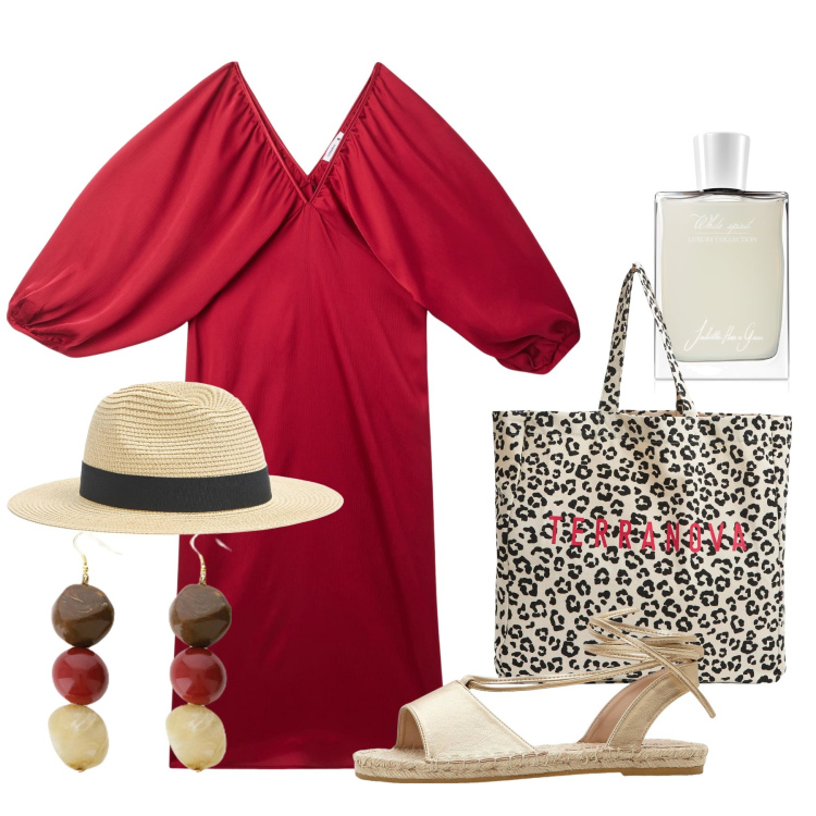 Outfit donna - June Juliette. Stile Chic per Tutti i giorni. Abbinamento con sandali, profumi, vestiti lunghi, cappelli, shopping bag, orecchini.