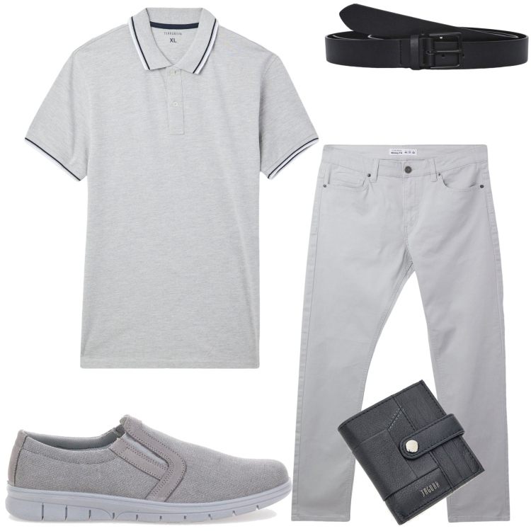 Outfit uomo - Urban style. Stile Urban per Tutti i giorni. Abbinamento con pantaloni skinny, polo, cinture, portafogli, sneakers.