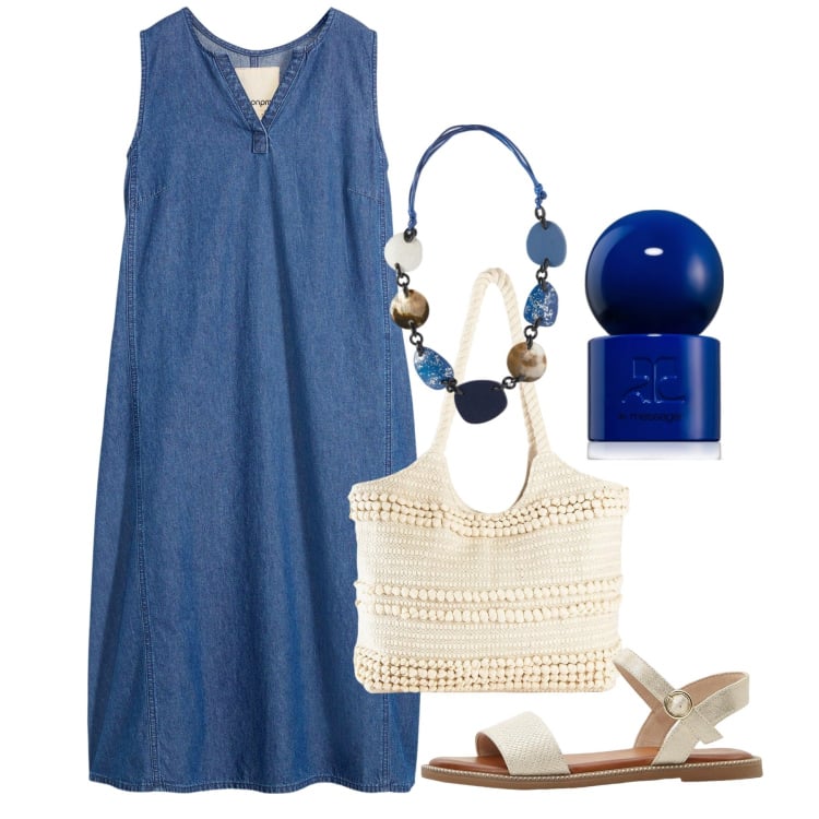 Outfit donna - Pietre di mare. Stile Bon Ton per Tutti i giorni. Abbinamento con vestiti, sandali, shopping bag, profumi, collane.