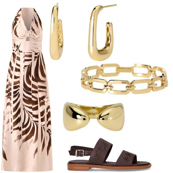 Outfit donna - Donna Curvy Maxi dress, maxi libertà. Stile Glamour per Tutti i giorni. Abbinamento con braccialetti, orecchini, anelli, vestiti lunghi, sandali.