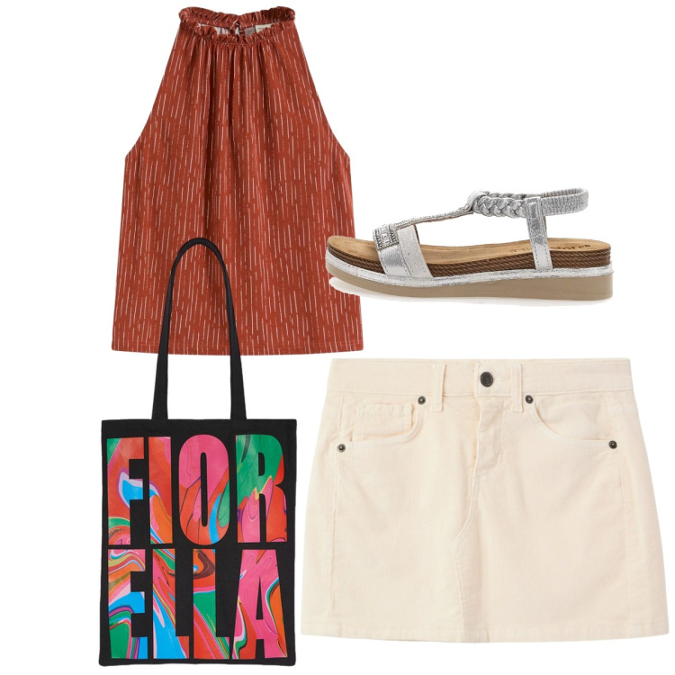 Outfit donna - Americana. Stile Basic per Tutti i giorni. Abbinamento con top, minigonne, borse tote, sandali.
