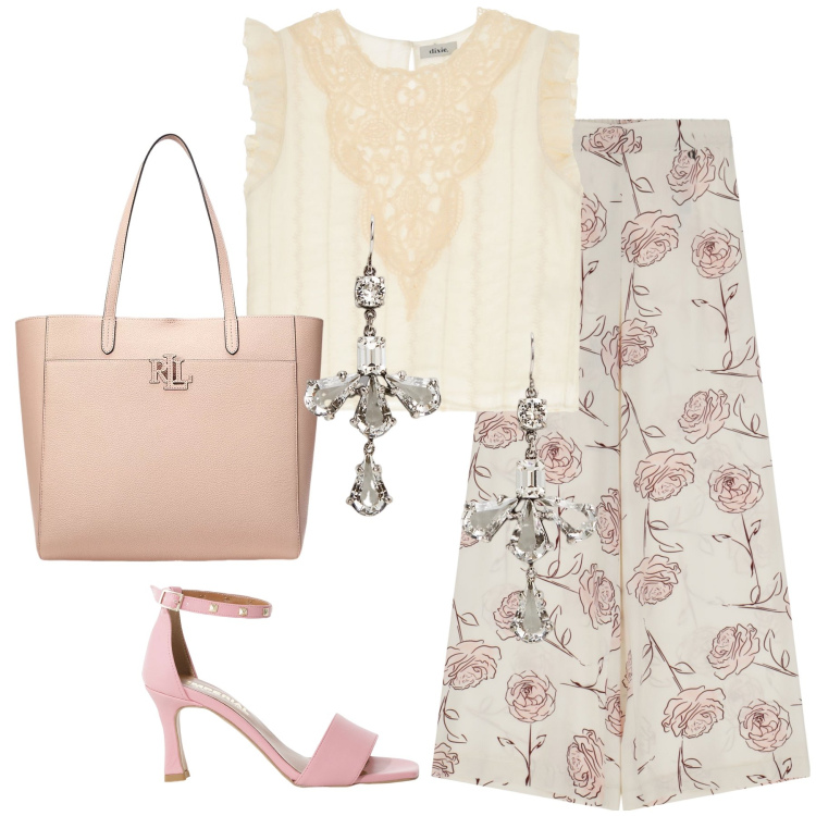 Outfit donna - Total look #2180949. Stile Boho per Tutti i giorni. Abbinamento con sandali col tacco, pantaloni, top, orecchini, borse tote.