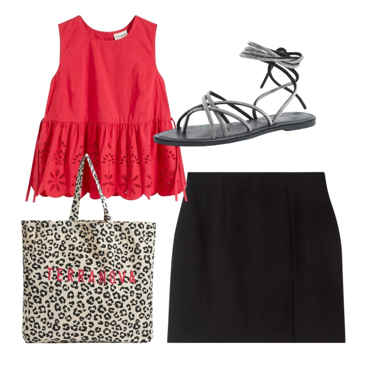 Outfit donna - Ricamo. Stile Bon Ton per Tutti i giorni. Abbinamento con top, minigonne, sandali alla schiava, shopping bag.