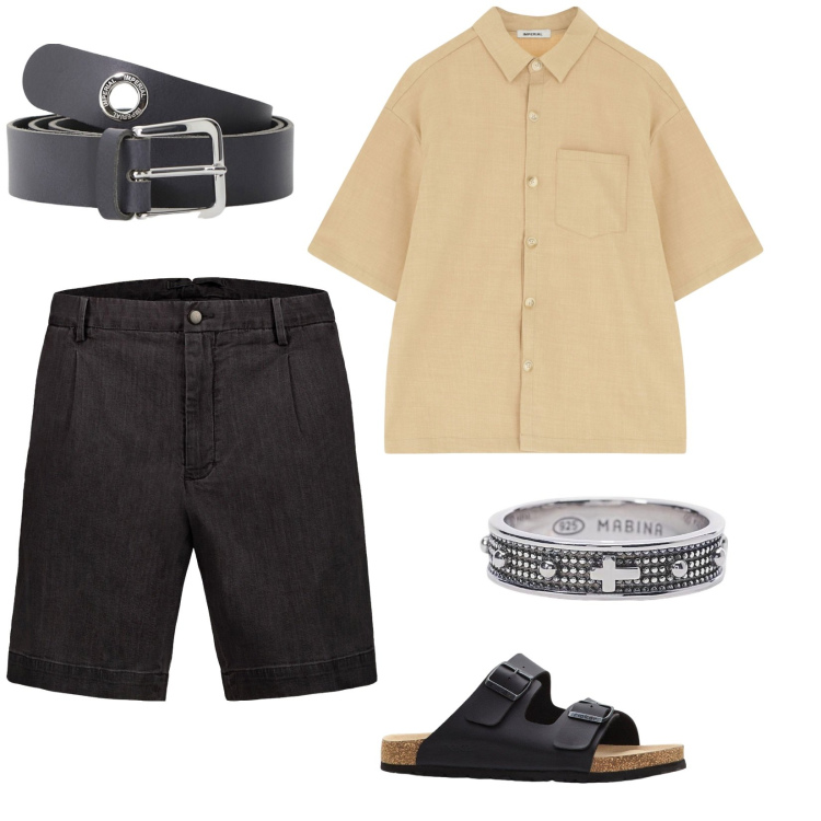 Outfit uomo - La camicia di lino. per Tutti i giorni. Abbinamento con sandali, anelli, camicie a manica corta, cinture, bermuda.