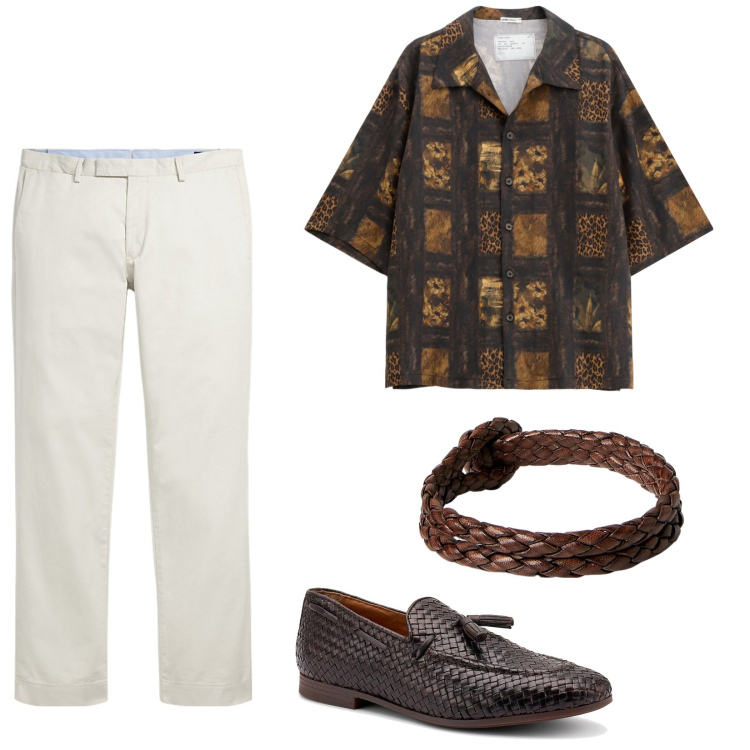 Outfit uomo - Aperitivo Time. per Serata speciale. Abbinamento con camicie a manica corta, pantaloni chino, braccialetti, scarpe stringate.
