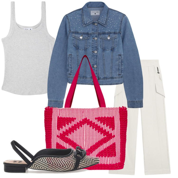 Outfit donna - La borsa intrecciata. Stile Minimal per Tutti i giorni. Abbinamento con canottiere, cappotti, pantaloni, borse a mano, ballerine.