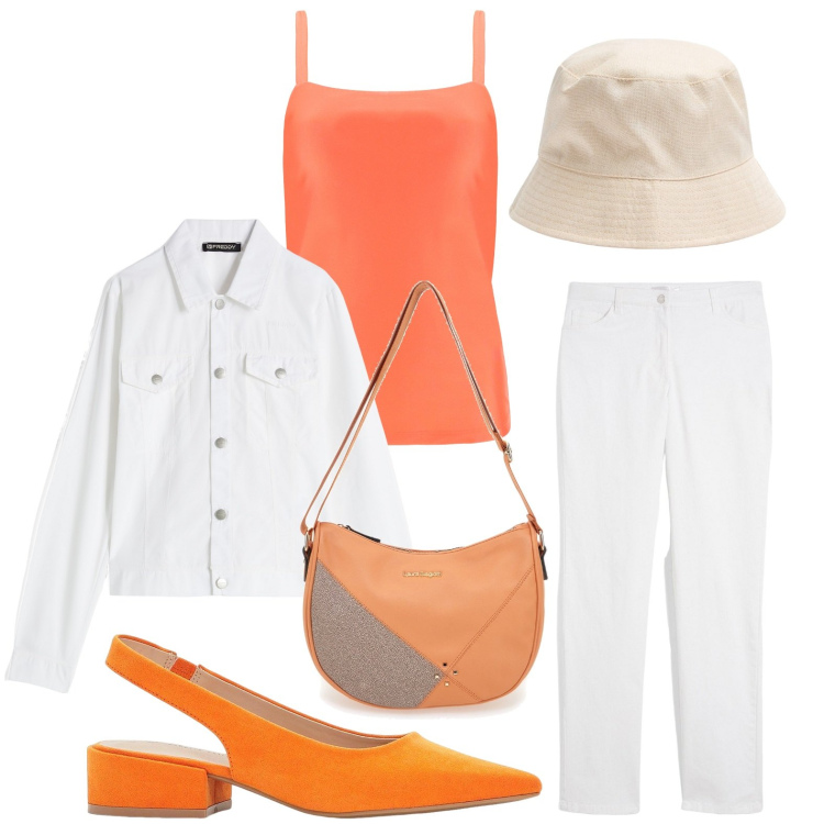 Outfit donna - Accessori statement. Stile Glamour per Tutti i giorni. Abbinamento con pantaloni, décolleté, cappelli, canottiere, blazer, borse a tracolla.