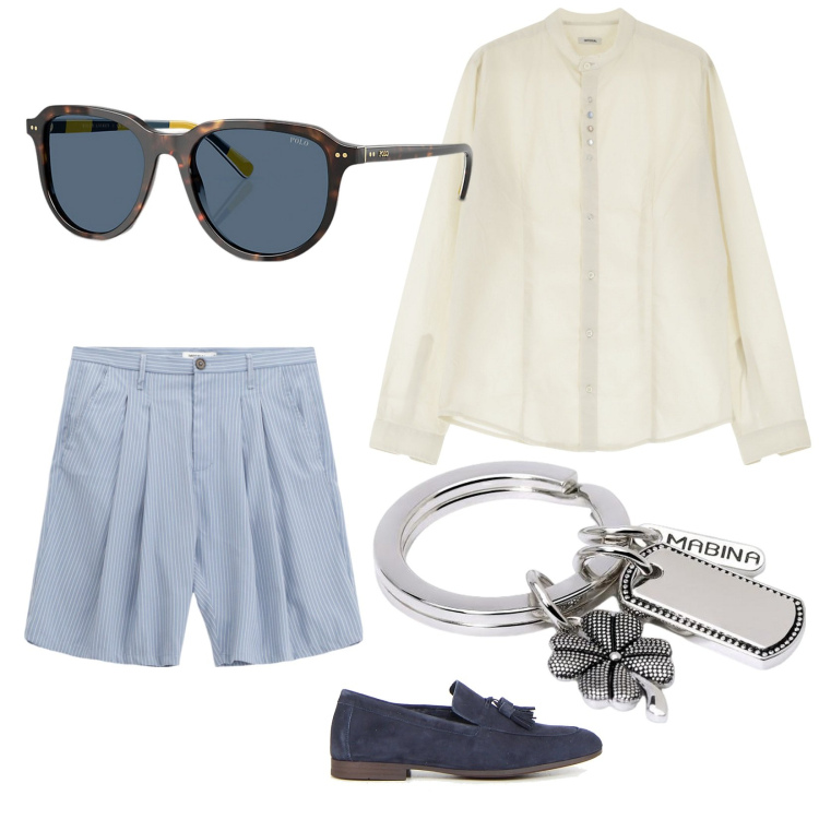 Outfit uomo - Imperial uomo. per Mare. Abbinamento con portachiavi, bermuda, camicie, occhiali da sole, scarpe stringate.