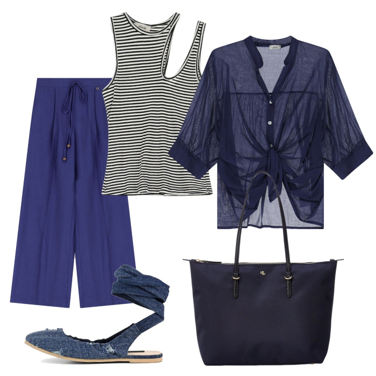 Outfit donna - Total look #2181035. Stile Casual per Tutti i giorni. Abbinamento con camicie, pantaloni, top, borse tote, ballerine.