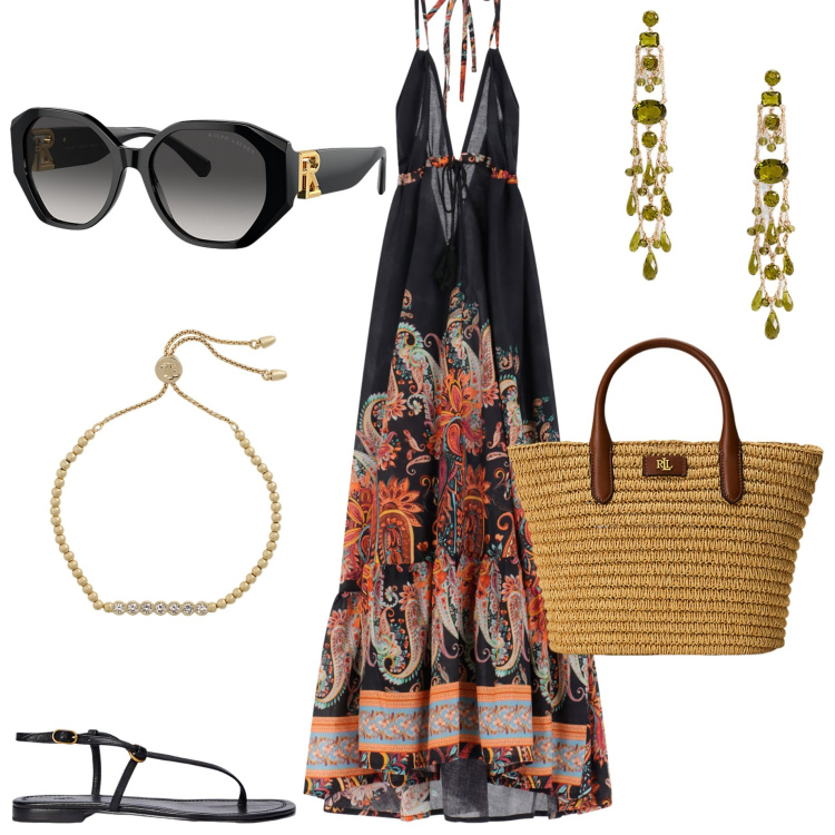 Outfit donna - Dixie a Positano. Stile Boho per Mare. Abbinamento con vestiti lunghi, occhiali da sole, borse tote, sandali in pelle, orecchini, braccialetti.