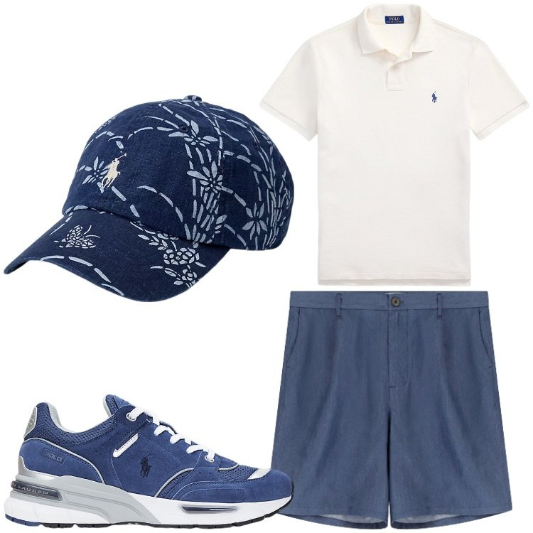 Outfit uomo - Fiori tra i pensieri. Stile Casual per Tutti i giorni. Abbinamento con bermuda, polo, sneakers, cappelli.