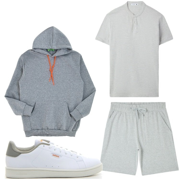 Outfit uomo - Corsetta di mattina. Stile Casual per Tutti i giorni. Abbinamento con t-shirt, pantaloni corti, felpe con cappuccio, sneakers.