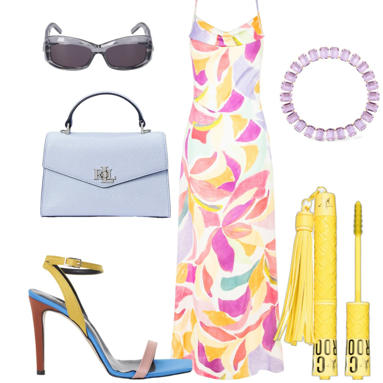 Outfit donna - Total look #2181154. Stile Romantica per Tutti i giorni. Abbinamento con mascara, vestiti lunghi, sandali col tacco, borse a mano, occhiali da sole, collane.