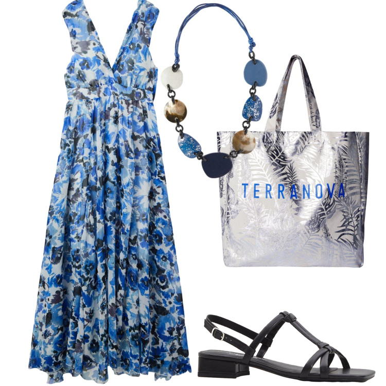 Outfit donna - Total look #2181202. Stile Romantica per Tutti i giorni. Abbinamento con sandali col tacco, vestiti lunghi, borse tote, collane.