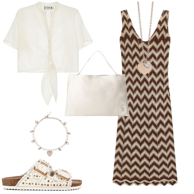 Outfit donna - Total look #2181238. Stile Boho per Mare. Abbinamento con braccialetti, ciondoli, vestiti midi/longuette, camicie a manica corta, borse a spalla, sandali.