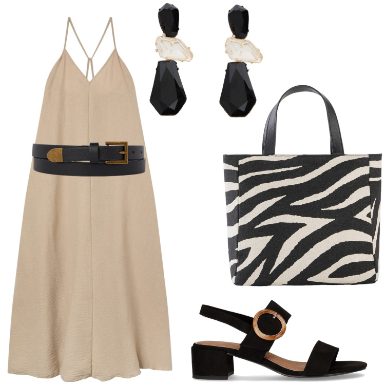 Outfit donna - Total look #2181250. Stile Etnico per Tutti i giorni. Abbinamento con borse a mano, vestiti lunghi, orecchini, cinture, sandali col tacco.