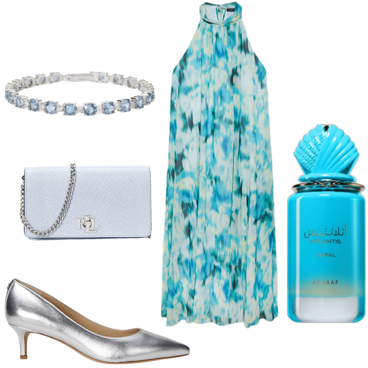 Outfit donna - Total look #2181287. Stile Casual chic per Cerimonia. Abbinamento con profumi, braccialetti, décolleté, borse a tracolla, vestiti lunghi.