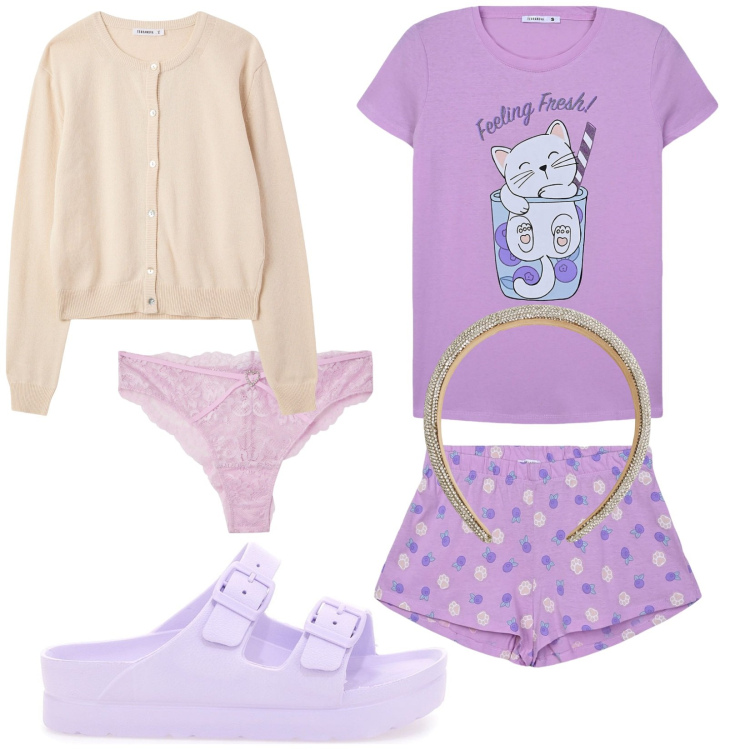Outfit donna - Zzzzzzz....... Stile Casual per Tutti i giorni. Abbinamento con cerchietti, pigiama, culotte, cardigans, ciabatte.