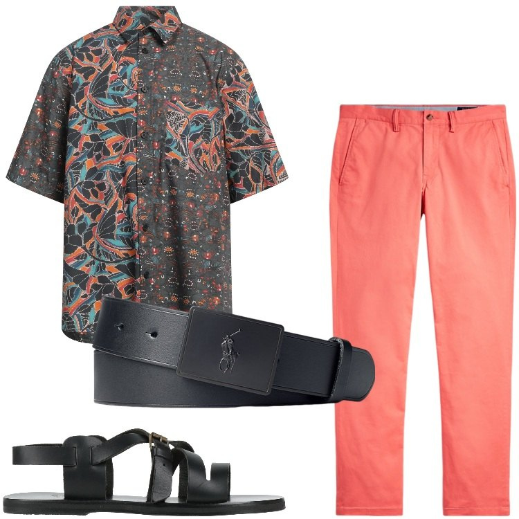 Outfit uomo - I pantaloni mango. Stile Trendy per Serata speciale. Abbinamento con pantaloni, cinture, sandali, camicie a manica corta.