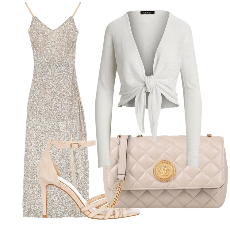 Outfit donna - Matrimonio sotto le stelle. Stile Casual chic per Cerimonia. Abbinamento con borse a tracolla, vestiti lunghi, sandali col tacco, cardigans.
