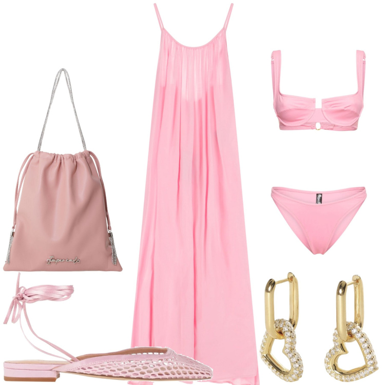 Outfit donna - Romanticismo on the beach. Stile Romantica per Mare. Abbinamento con ballerine, orecchini, borse a secchiello, vestiti lunghi, bikini.