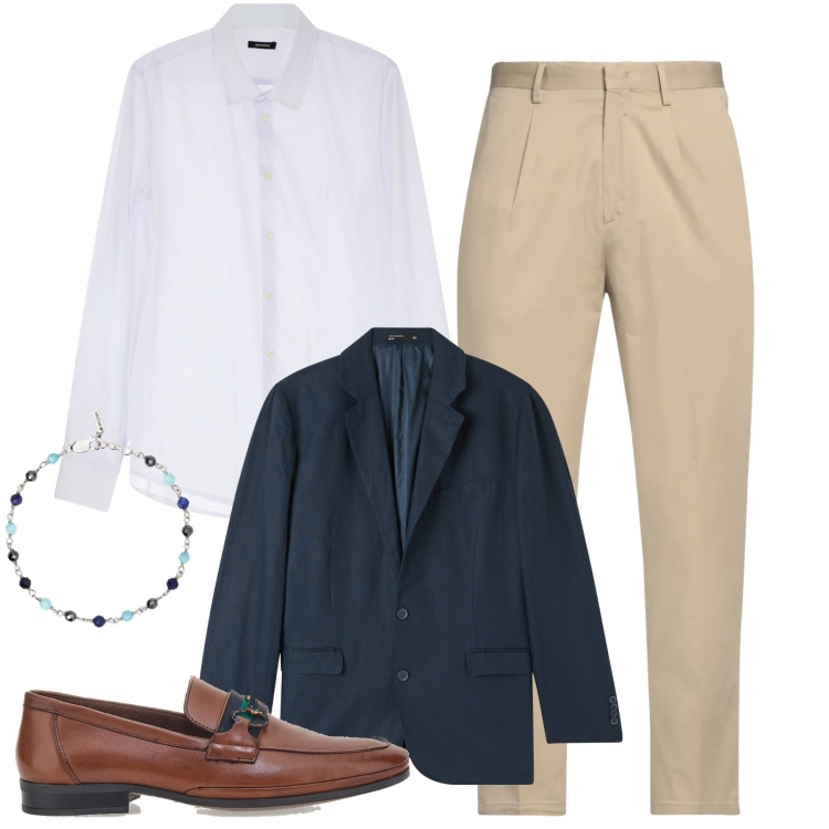 Outfit uomo - A new day in the city. Stile Trendy per Tutti i giorni. Abbinamento con pantaloni chino, giacche, braccialetti, camicie, scarpe stringate.