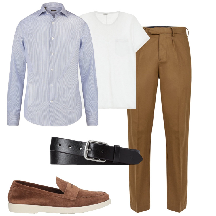 Outfit uomo - In ufficio. Stile Urban per Ufficio. Abbinamento con scarpe stringate, t-shirt, cinture, pantaloni, camicie.