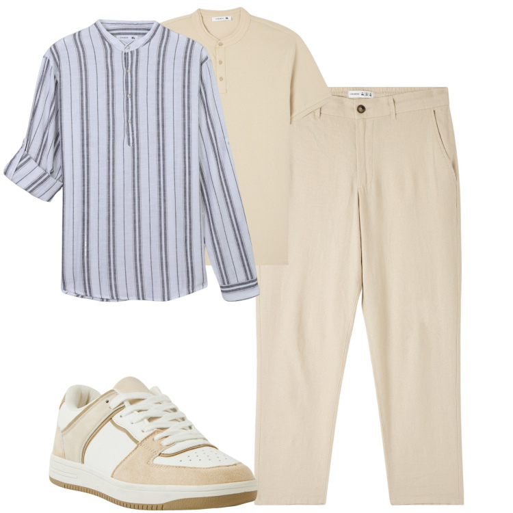 Outfit uomo - Estate in città. Stile Casual per Tutti i giorni. Abbinamento con camicie, pantaloni, t-shirt, sneakers.