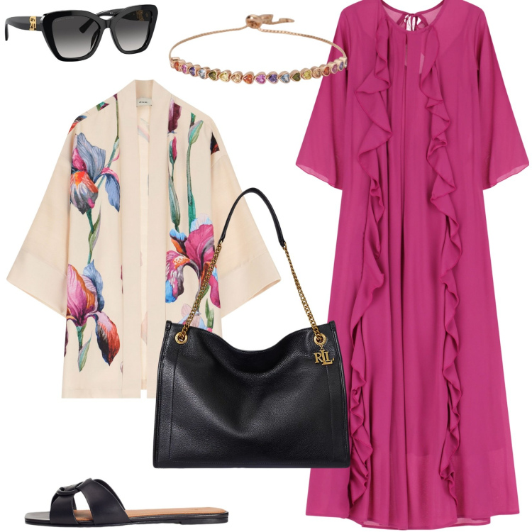 Outfit donna - Dixie a Positano: colore in primo piano!. Stile Romantica per Tutti i giorni. Abbinamento con braccialetti, vestiti lunghi, cappotti, borse tote, occhiali da sole, ciabatte.