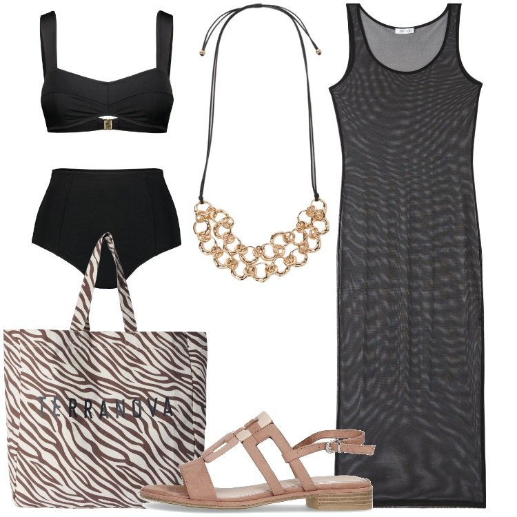 Outfit donna - Maxi dress in tulle per il mare. Stile Sexy per Mare. Abbinamento con borse tote, vestiti lunghi, bikini, collane, sandali.