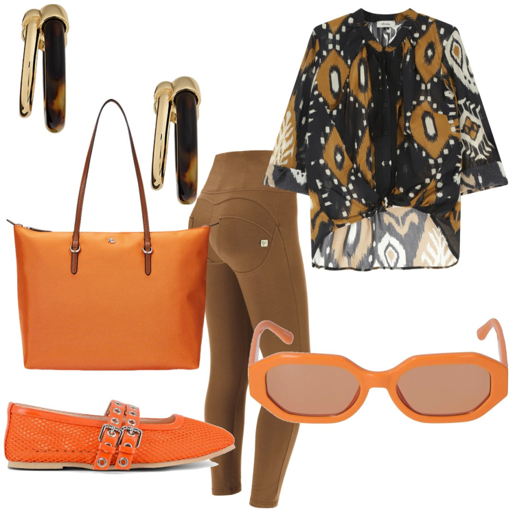 Outfit donna - Total look #2181456. Stile Casual chic per Tutti i giorni. Abbinamento con pantaloni skinny, camicie, borse tote, orecchini, ballerine, occhiali da sole.