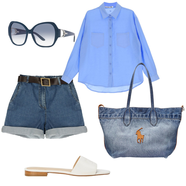 Outfit donna - Lungomare. per Mare. Abbinamento con bermuda, camicie, occhiali da sole, borse tote, ciabatte.