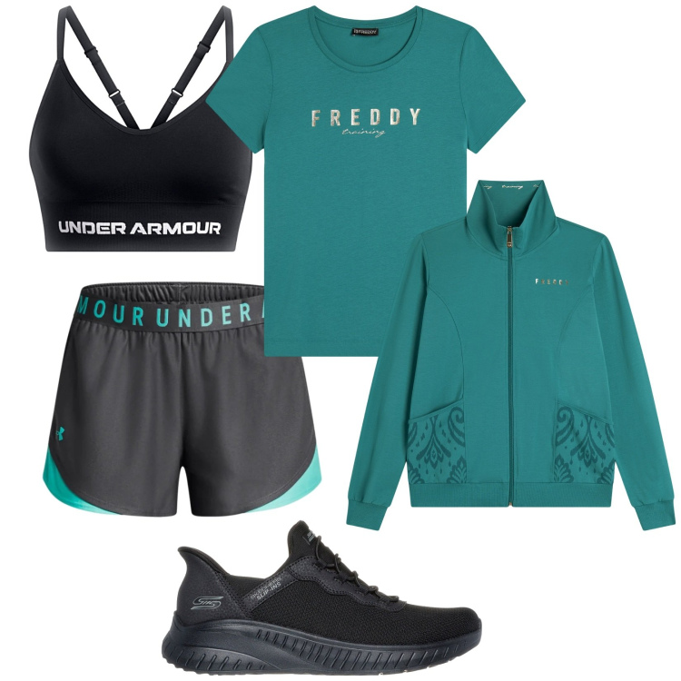 Outfit donna - Allenamento. Stile Casual per Sport. Abbinamento con t-shirt, felpe, shorts, reggiseni, sneakers.