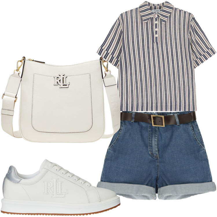 Outfit donna - Verso il mare. Stile Casual per Tutti i giorni. Abbinamento con bermuda, t-shirt, sneakers, borse a tracolla.