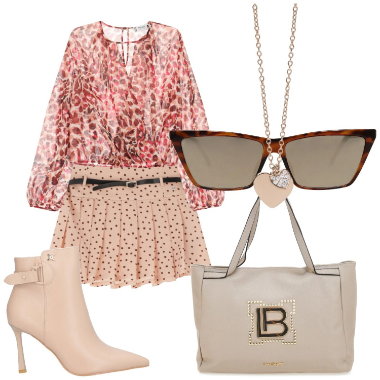Outfit donna - Come L. Stile Romantica per Ufficio. Abbinamento con stivaletti, occhiali da sole, ciondoli, minigonne, bluse, borse a spalla.