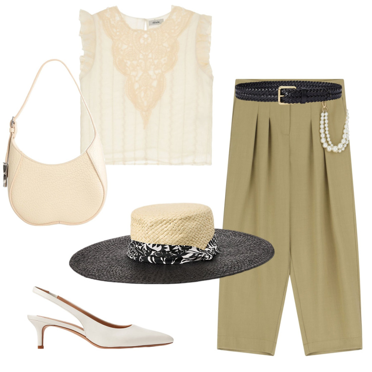 Outfit donna - Total look #2181596. Stile Boho per Tutti i giorni. Abbinamento con borse a spalla, décolleté, cinture, cappelli, top, pantaloni.