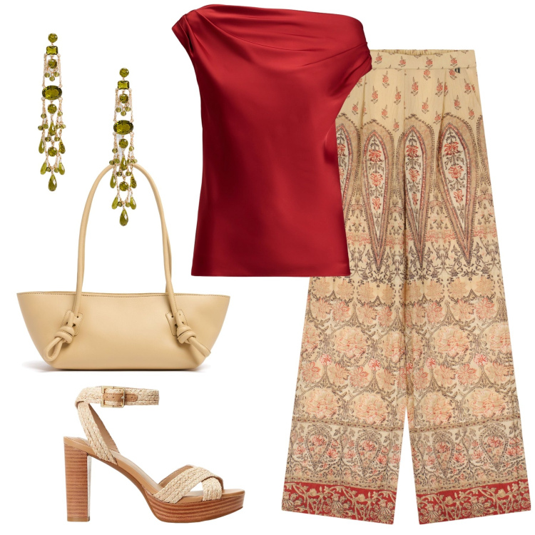 Outfit donna - Total look #2181605. Stile Boho per Tutti i giorni. Abbinamento con pantaloni, top, sandali, orecchini, borse a spalla.