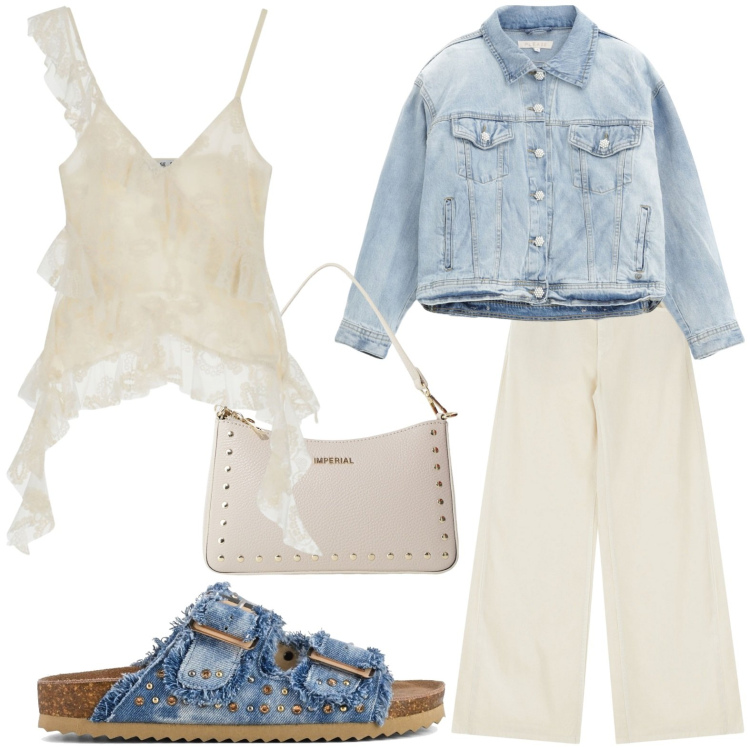 Outfit donna - Please - Drive me to the sea!. Stile Casual per Tutti i giorni. Abbinamento con pantaloni, top, blazer, borse a spalla, sandali.