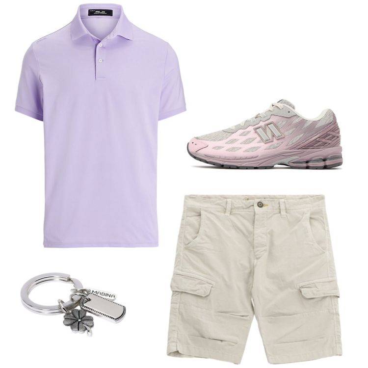 Outfit uomo - Lucky. Stile Casual per Tutti i giorni. Abbinamento con portachiavi, bermuda, polo, sneakers.