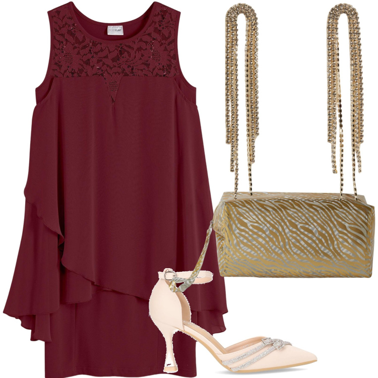 Outfit donna - Poca spesa massima resa. Stile Chic per Cerimonia. Abbinamento con vestiti, orecchini, pochette, décolleté.