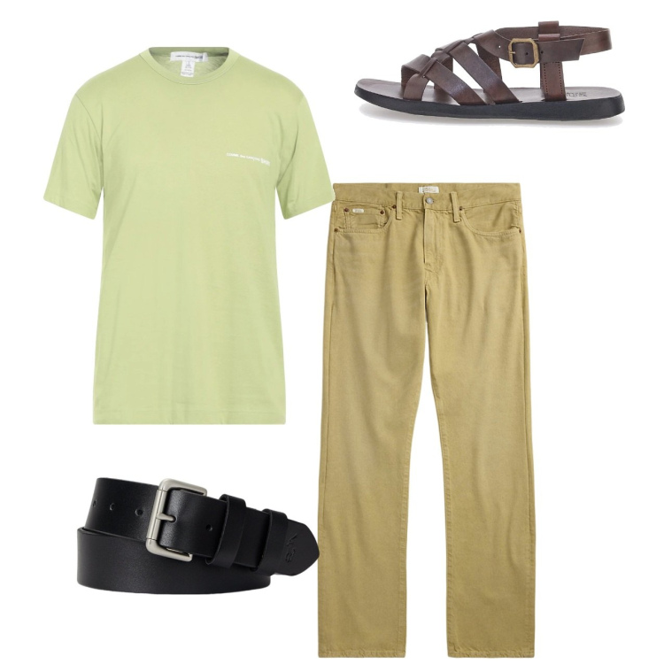 Outfit uomo - Banana. Stile Casual per Tutti i giorni. Abbinamento con t-shirt, cinture, jeans dritti, sandali.