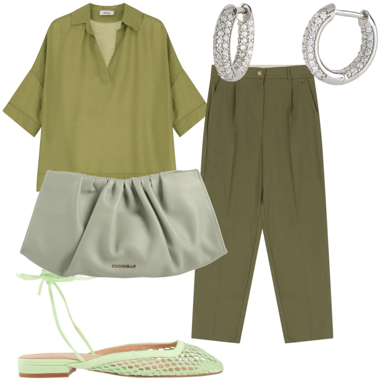 Outfit donna - Appuntamento in centro. Stile Urban per Tutti i giorni. Abbinamento con ballerine, borse a mano, orecchini, pantaloni, bluse.