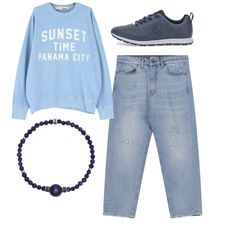 Outfit uomo - Felpa estiva. Stile Casual per Serata speciale. Abbinamento con braccialetti, felpe, jeans, sneakers.