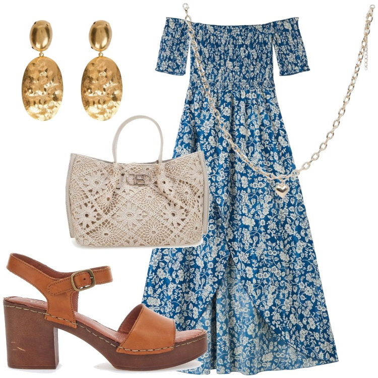 Outfit donna - Total look #2181736. Stile Romantica per Tutti i giorni. Abbinamento con vestiti lunghi, collane, zoccoli, borse a tracolla, orecchini.