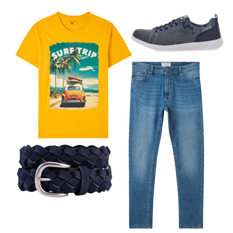 Outfit uomo - Casual tshirt. Stile Casual per Tutti i giorni. Abbinamento con jeans skinny, t-shirt, sneakers, cinture.