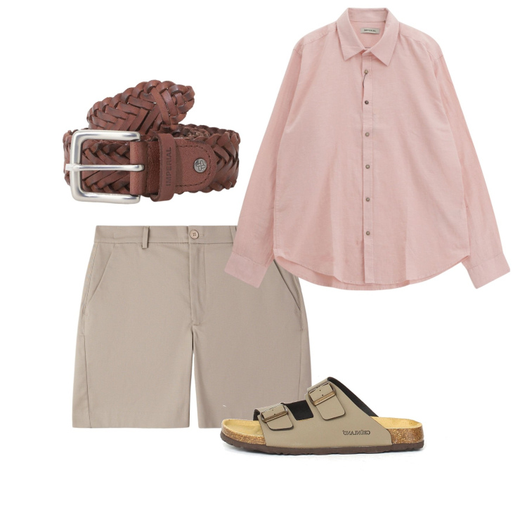 Outfit uomo - Blush. Stile Casual per Tutti i giorni. Abbinamento con pantaloni corti, cinture, camicie, sandali.