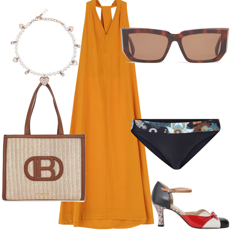 Outfit donna - Il vestito per un sabato pomeriggio. Stile Bon Ton per Tutti i giorni. Abbinamento con culotte, braccialetti, vestiti lunghi, décolleté, borse a spalla, occhiali da sole.
