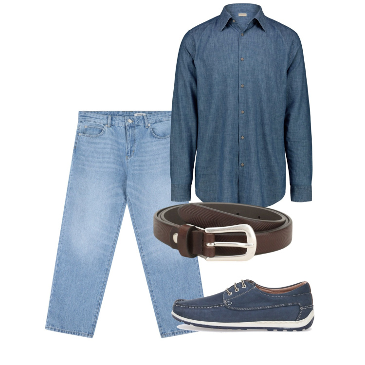 Outfit uomo - Giugno. Stile Casual per Tutti i giorni. Abbinamento con cinture, jeans, scarpe stringate, camicie.