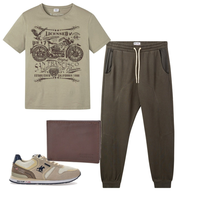 Outfit uomo - Cargo. Stile Casual per Tutti i giorni. Abbinamento con t-shirt, pantaloni, portafogli, sneakers.
