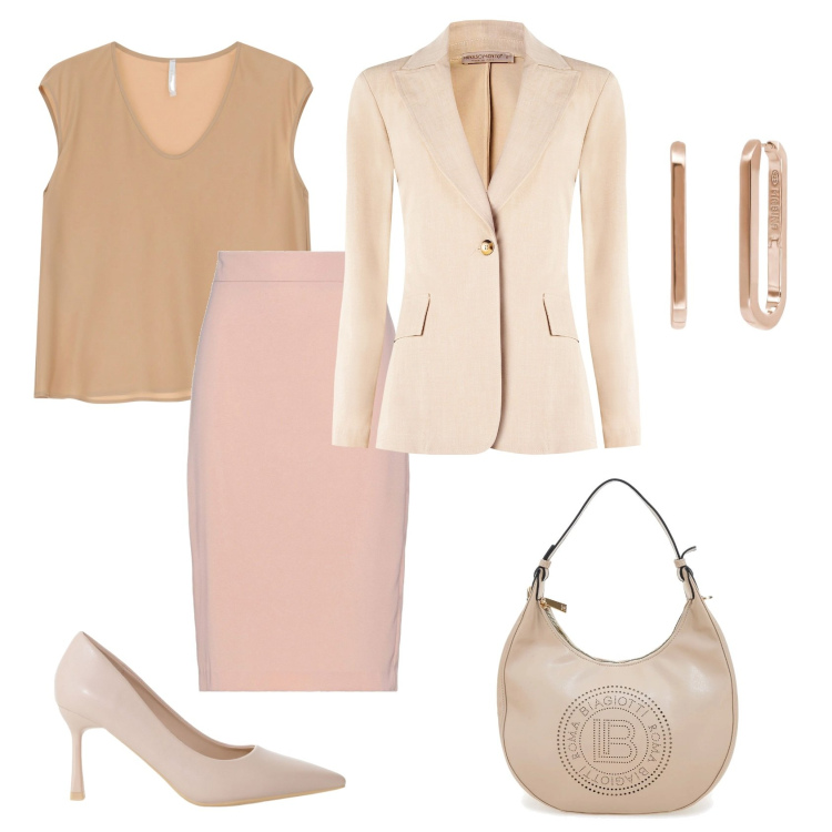 Outfit donna - Total look #2181777. Stile Chic per Cerimonia. Abbinamento con gonne longuette, orecchini, blazer, décolleté, top, borse a spalla.